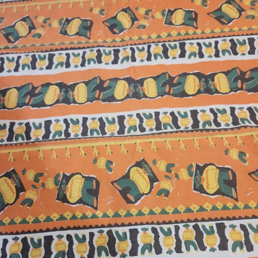 Vintage Southwestern‎ Mexican Novelty Print Tablecloth Orange Green 56